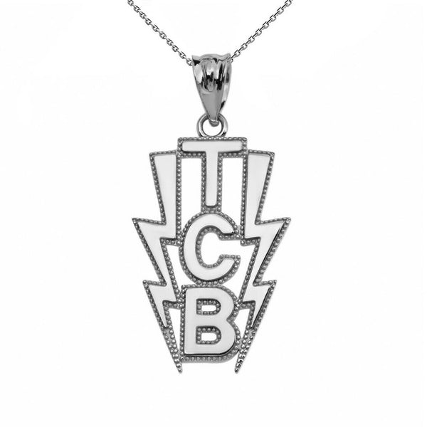 .925 Sterling Silver Taking Care of Business In A Flash (TCB) Pendant Necklace