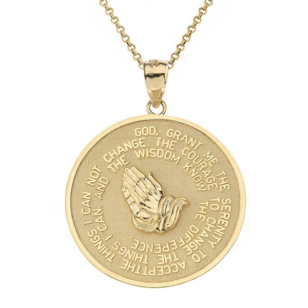 14k Solid Gold Serenity & The Lord's Prayer Protection Small Pendant Necklace