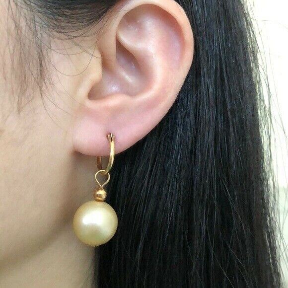 14K Yellow Gold Pearl Dangle Earrings