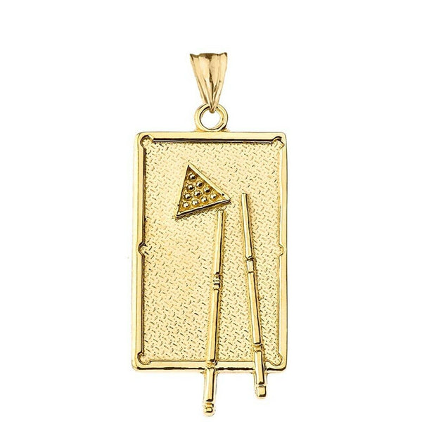 10K Solid Gold Billiards Pool Table Pendant Necklace - Yellow, Rose, or White