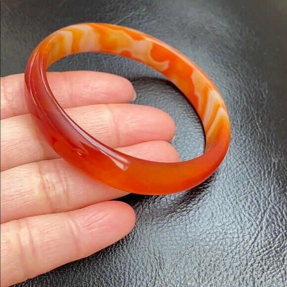 Red Orange Agate Bangle Bracelet Size 56 mm diameter - D shape MN58
