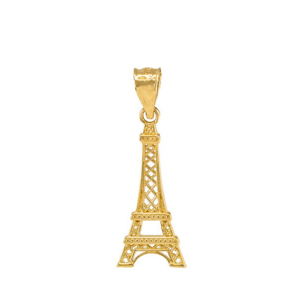 10K Solid Yellow Gold Eiffel Tower Statue France Souvenir Pendant Necklace