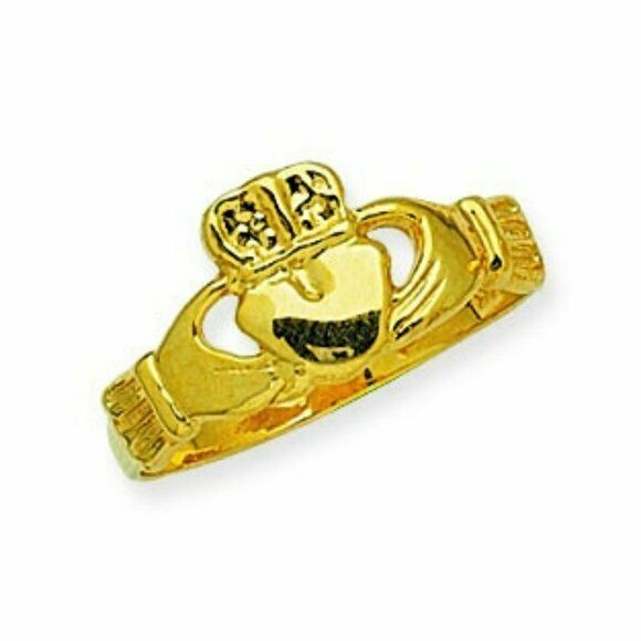 14K Solid Yellow Real Gold Ladies Claddagh Ring Size 6, 7, 8