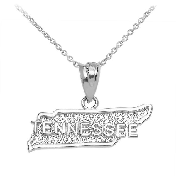 .925 Sterling Silver Tennessee State United States Map Pendant Necklace