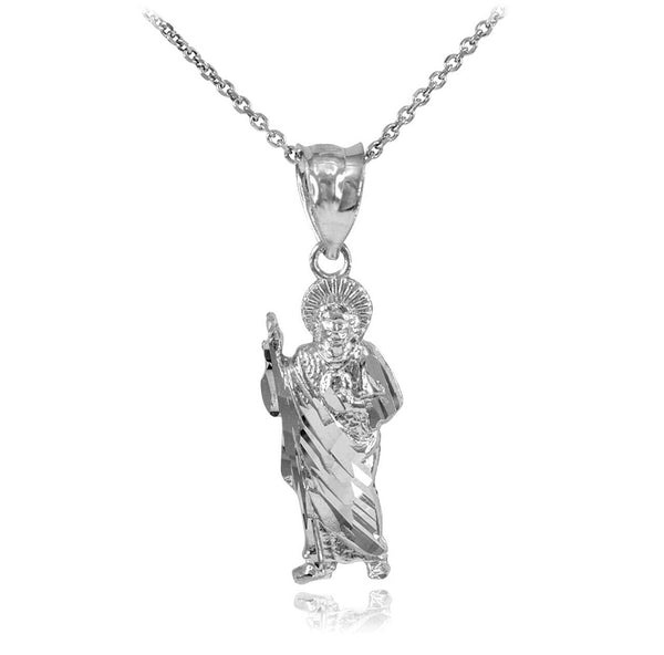 10k Solid Gold St. Saint Jude Pendant Necklace (Yellow, Rose, White)