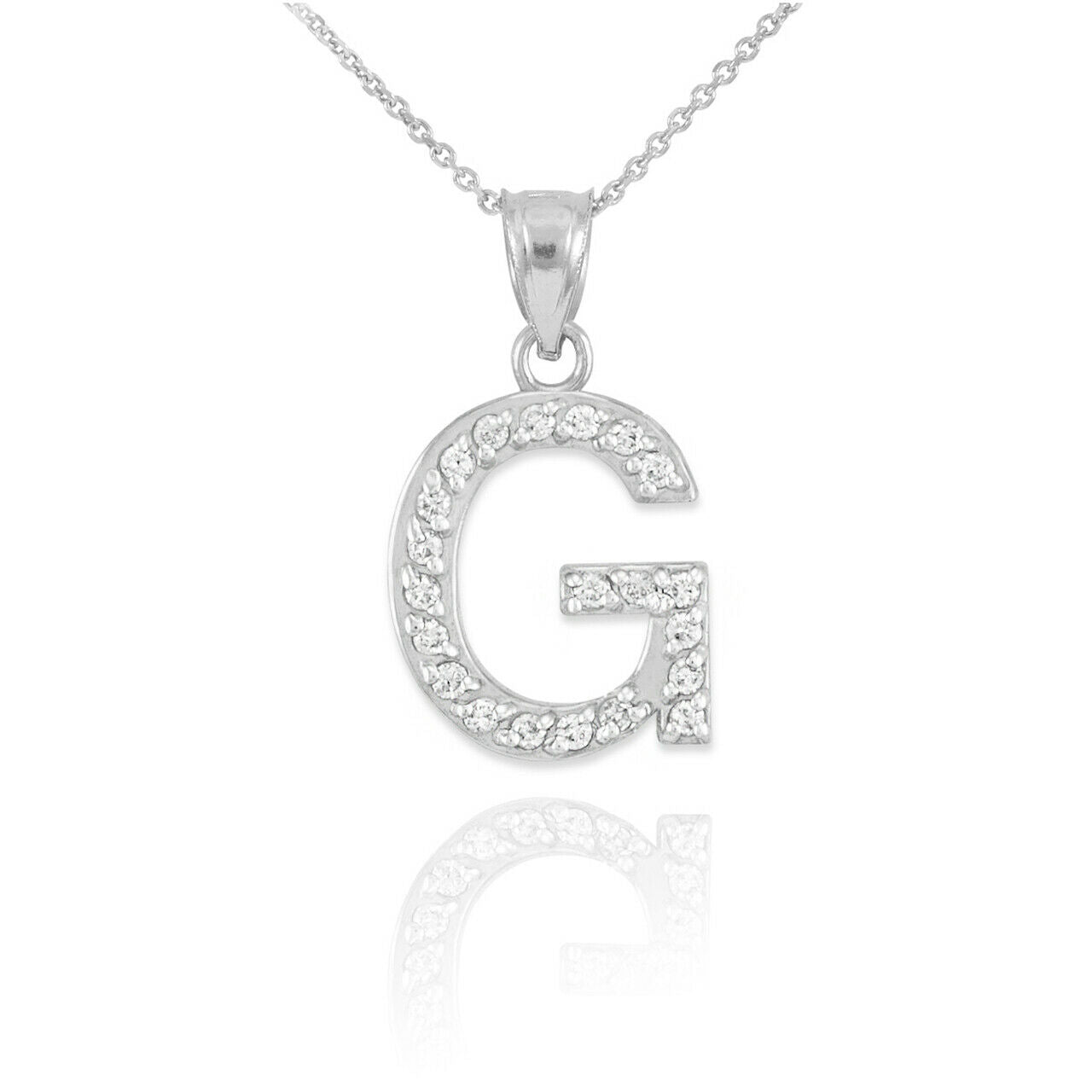 925 Sterling Silver Letter "G" Initial CZ Monogram Pendant Necklace 16 18 20 22"