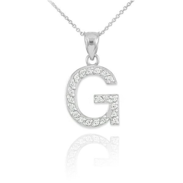 925 Sterling Silver Letter "G" Initial CZ Monogram Pendant Necklace 16 18 20 22"