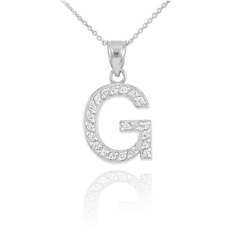 925 Sterling Silver Letter "G" Initial CZ Monogram Pendant Necklace 16 18 20 22"