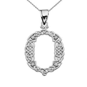 Sterling Silver CZ Celtic Knot Pattern Initial Letter O Pendant Charm Necklace