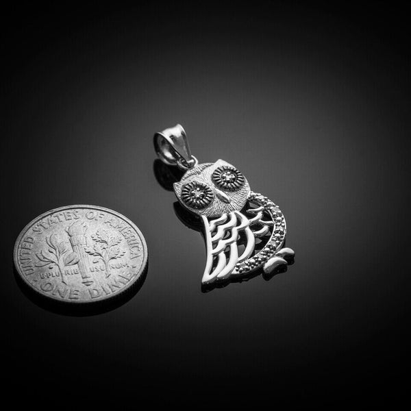 10K Solid Gold Bohemian Owl Diamond Pendant Necklace - Yellow, Rose, or White