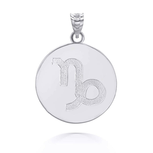 Personalized Engrave Name Zodiac Sign Capricorn Round Silver Pendant Necklace