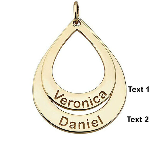 Personalized Name 10k, 14k Solid Gold Duo Teardrop Pendant Necklace