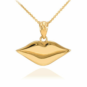 10k Yellow Gold Lady Love Kissing Lips Charm Pendant Necklace
