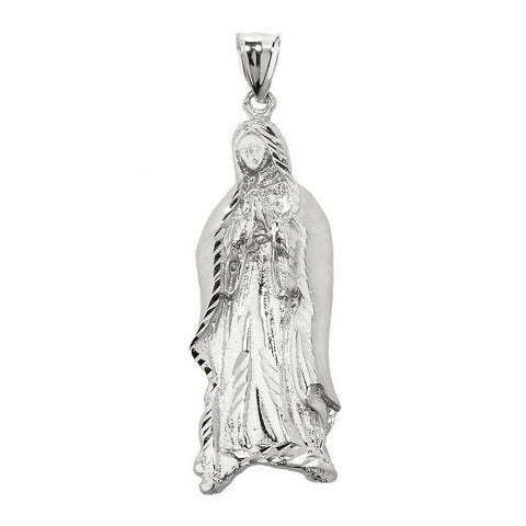 Sterling Silver Virgin Mary Virgen Santa Maria Diamond Cut Pendant / Charm