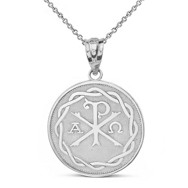 10K Solid White Gold Ancient Christian Chi Rho Px Symbol Pendant Necklace