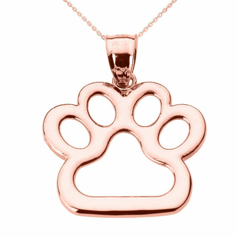 14k Solid Rose Gold Bear Dog Paw Print Pendant Necklace Pet Animal foot