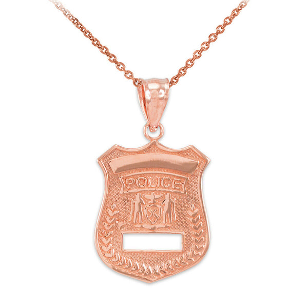 14k Solid Gold Police Cop Law Badge Pendant Necklace