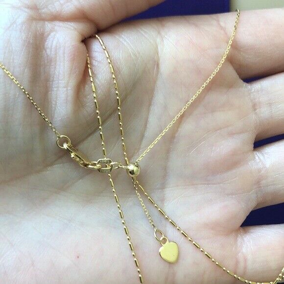 14K Solid Yellow Gold Double Strand Bead Layer Dangle Drop Choker Necklace