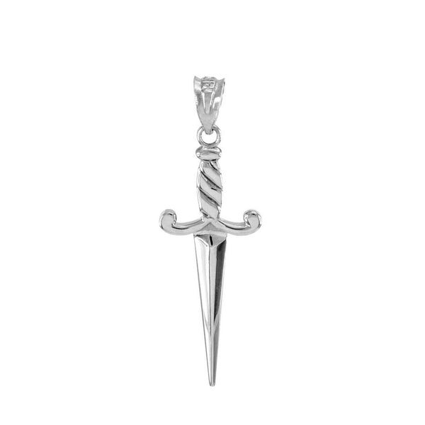 14K Solid Gold Dagger Knife Charm Pendant - White Gold