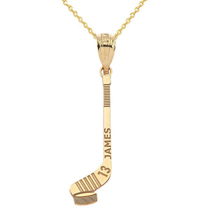Personalized Name Number 10k 14k Gold Ice Hockey Stick Puck Pendant Necklace
