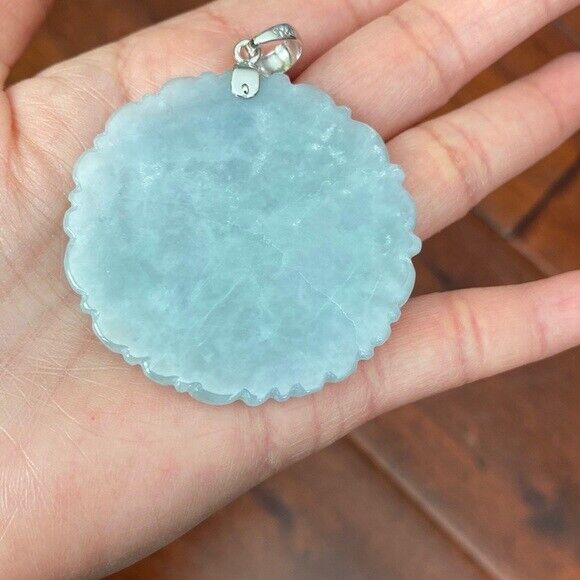 925 Sterling Silver Carving Jade Dragon Large Pendant Necklace