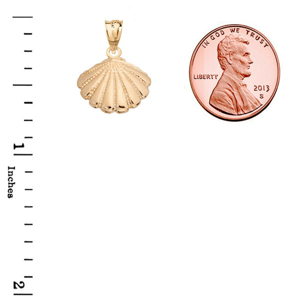 10K Solid Yellow Gold Seashell Cockle Sea Shell Pendant Necklace
