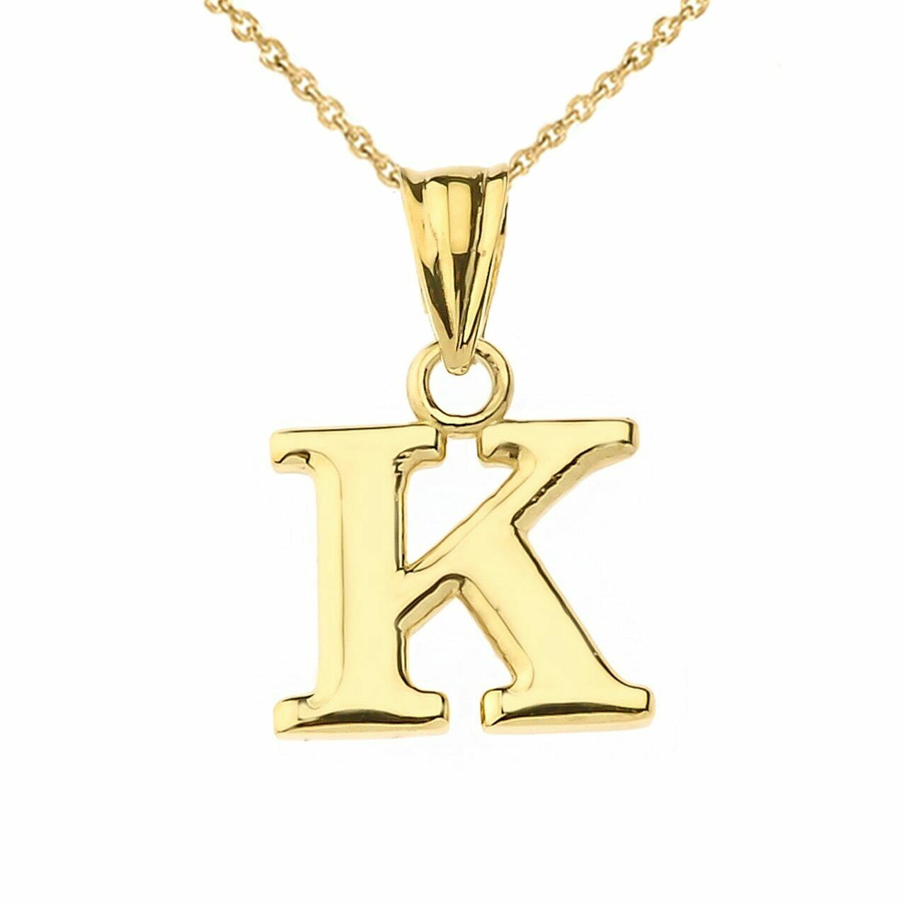 14k Solid Yellow Gold Small Mini Initial Letter K Pendant Necklace