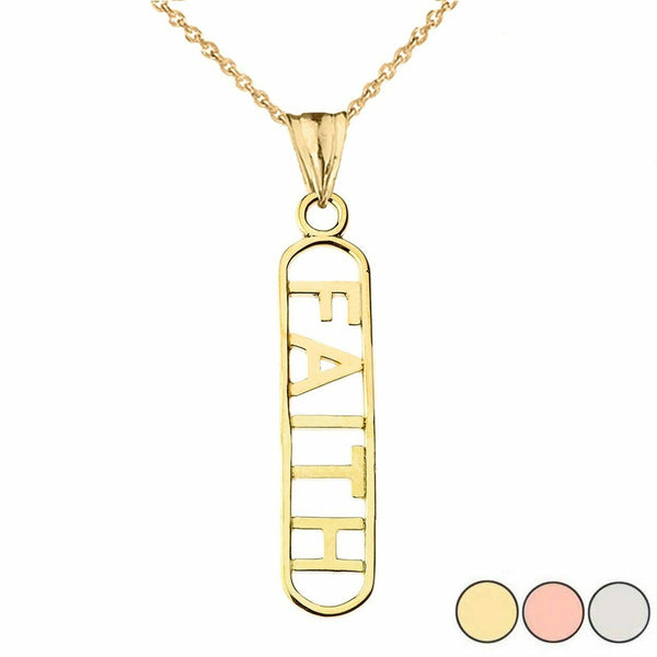 10k 14k Solid Gold Faith Cutout Charm Pendant Necklace 16" 18" 20" 22"