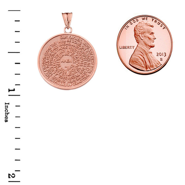 14k Solid Rose Gold The Lord's Prayer Medallion Pendant Necklace