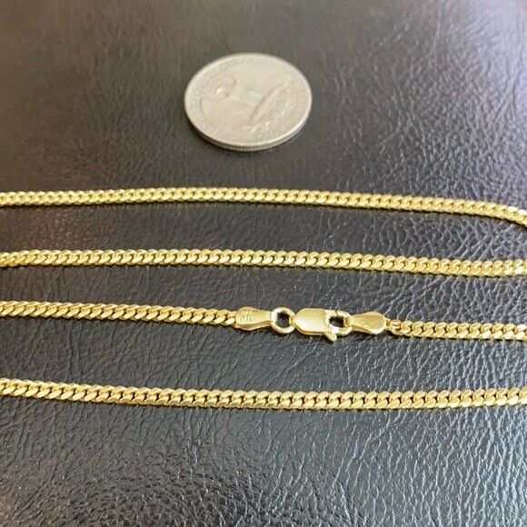 14k Yellow Gold Plated Sterling Silver Italian Italy Cuban Chain necklace 2.6 mm