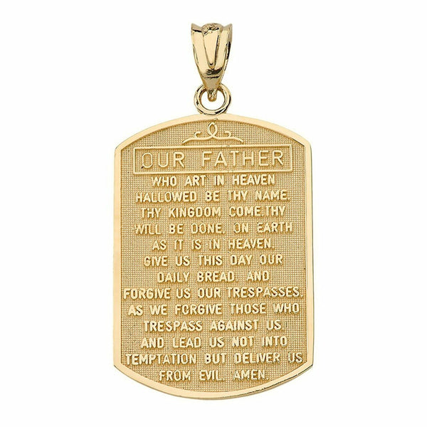 14k Solid Yellow Gold The Lord's Our Father Prayer Pendant Necklace