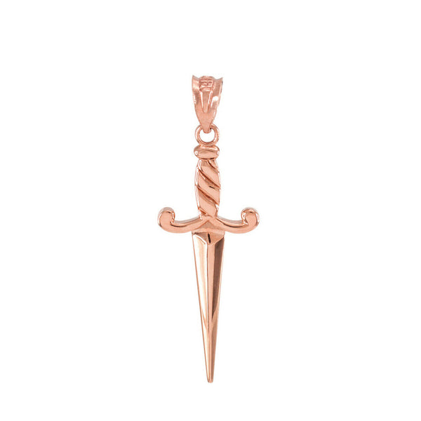 10K Solid Gold Dagger Knife Charm Pendant - Rose Gold