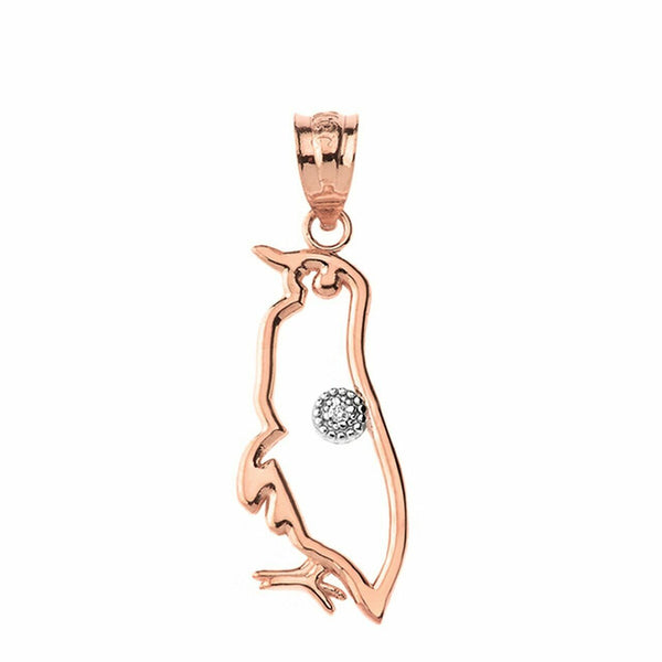 10k 14k Solid Gold Diamond Penguin Seabird Outline Openwork Pendant Necklace