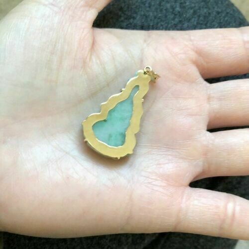 18K Solid Gold Happy Kwan Yin Guanyin Buddha Female Jade Pendant Small