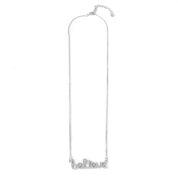 Fine Sterling Silver Believe Necklace with CZ 16"-18" adjustable