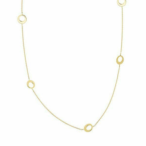 14K Solid Gold 6 Half Circle Station Necklace - 16"-18" adjustable - Yellow