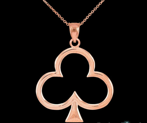 14k Solid Rose Gold Lucky Shamrock Four Leaf Clover Irish Pendant Necklace