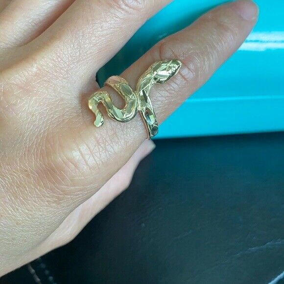 10K Yellow Gold Diamond Cut Scale Shape Snake Ring