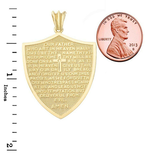 14k Solid Gold The Lord’s Prayer Shield Medallion Pendant Necklace - Yellow