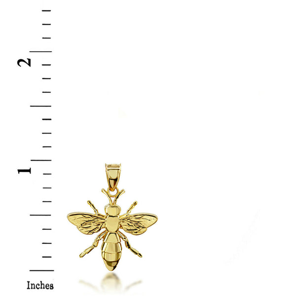 10k Solid Yellow Gold 3D Bee Pendant Necklace