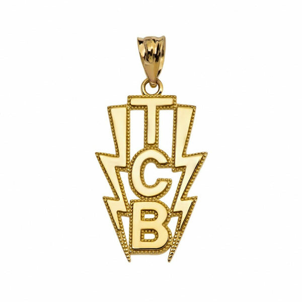 10K Solid Yellow Gold Taking Care of Business In A Flash (TCB) Pendant Necklace
