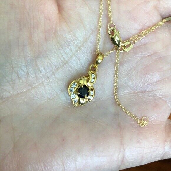 14K Solid Gold Natural Sapphire Pendant Dainty Necklace - Minimalist 16"-18"