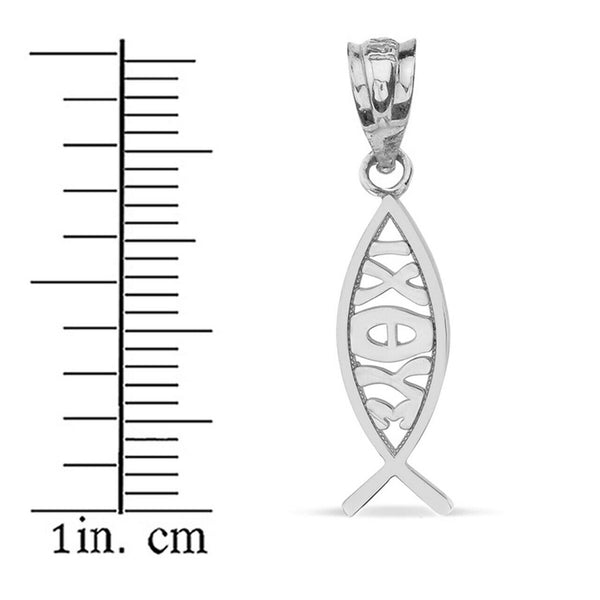 14k Solid White Gold ????? ΙΧΘΥΣ Ichthys Greek Jesus Fish Pendant Necklace