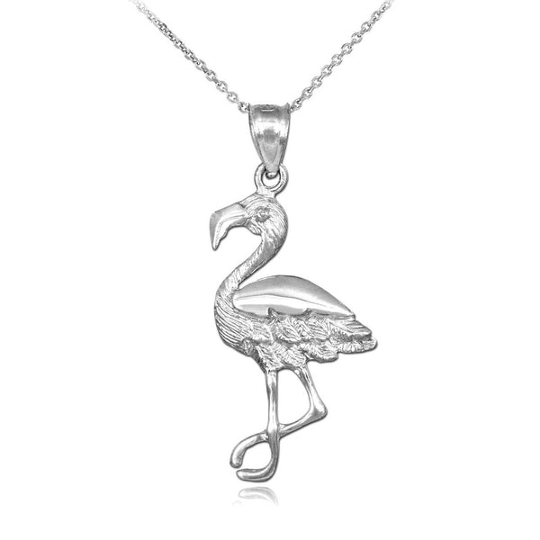 10k Solid White Gold Flamingo Pendant Necklace 16" 18" 20" 22"