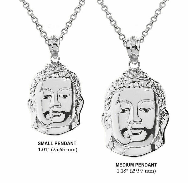 Sterling Silver Asian Zen Buddha Head Spiritual Peace Pendant Necklace S M
