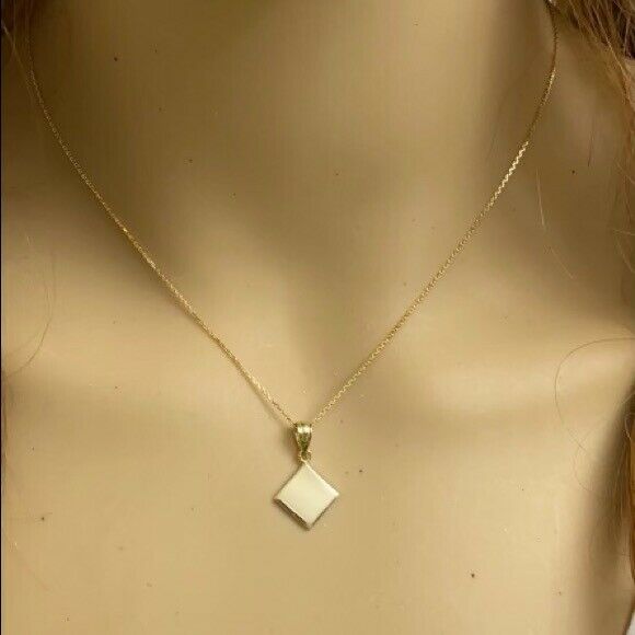 Solid 10k Yellow Gold Simple Diamond Shaped Mini Small Plain Pendant Necklace