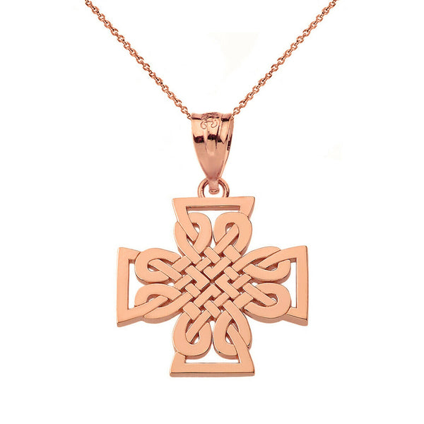 10K Solid Gold Religious Woven Celtic Knot Cross Unique Style Pendant Necklace