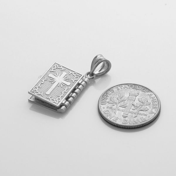 925 Sterling Silver 3D Spanish Bible Prayer Movable Pendant Necklace