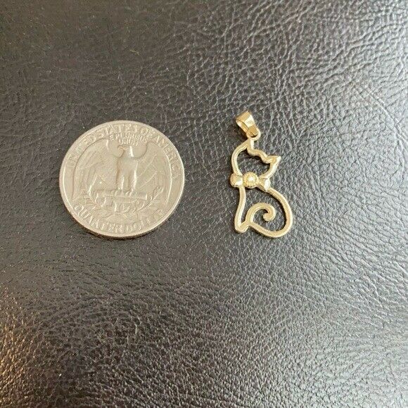 Solid 10k Yellow Gold Openwork Diamond Cat Pendant Necklace