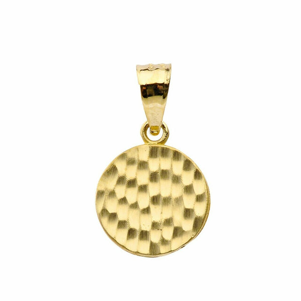 Solid 10k Yellow Gold Mini Hammered Round Small Disk Disc Pendant Necklace